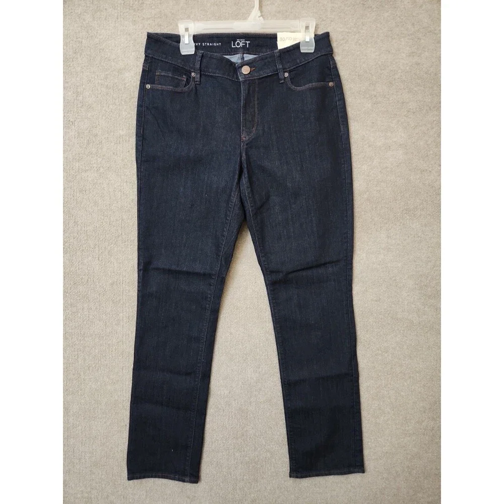 Ann Taylor LOFT Curvy Straight Jeans Womens 30 10 Blue Dark Wash Stretch NEW